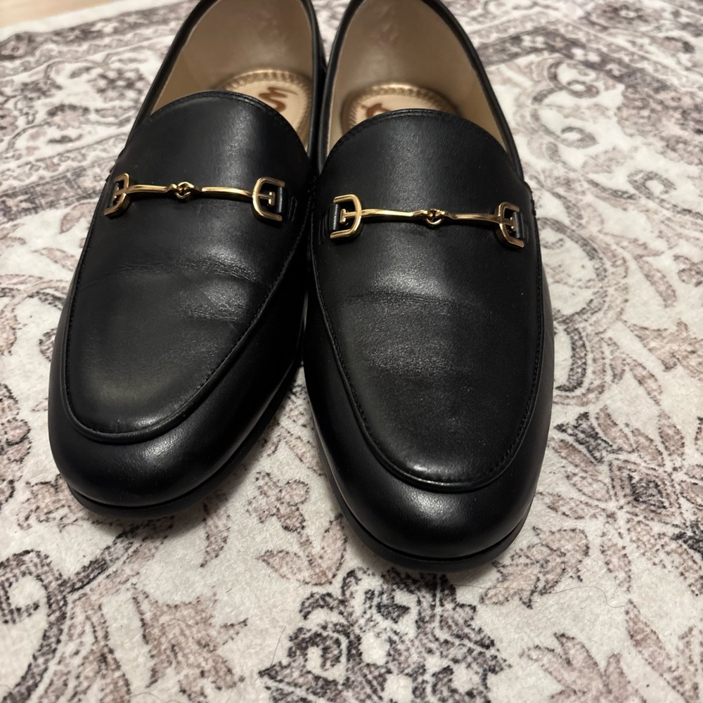 Sam Edelman Black Leather Loafers with Gold Bit